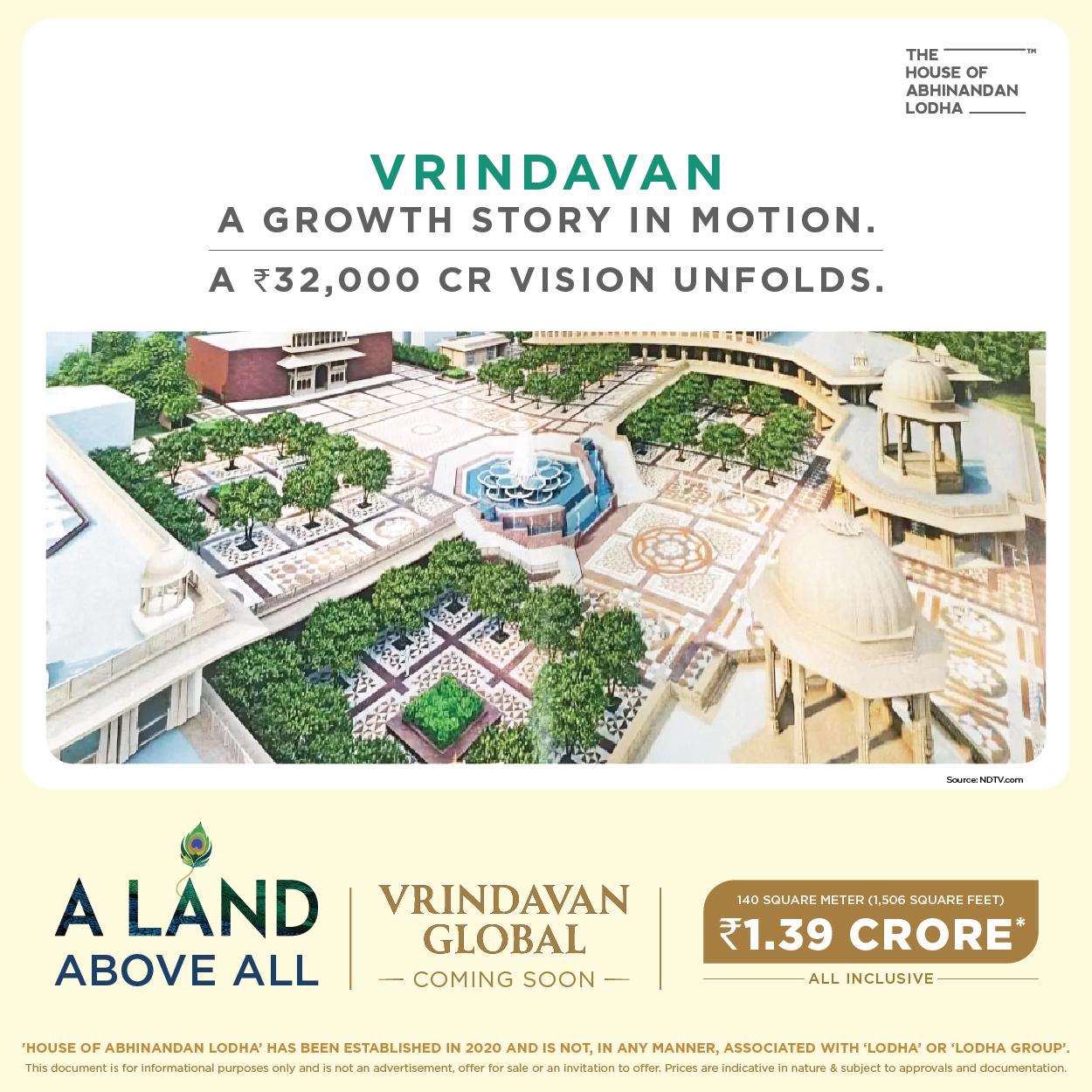 Embrace Luxury: Vrindavan Global by House Of Abhinandan Lodha, Starting at ₹1.39 Crore, Vrindavan Update