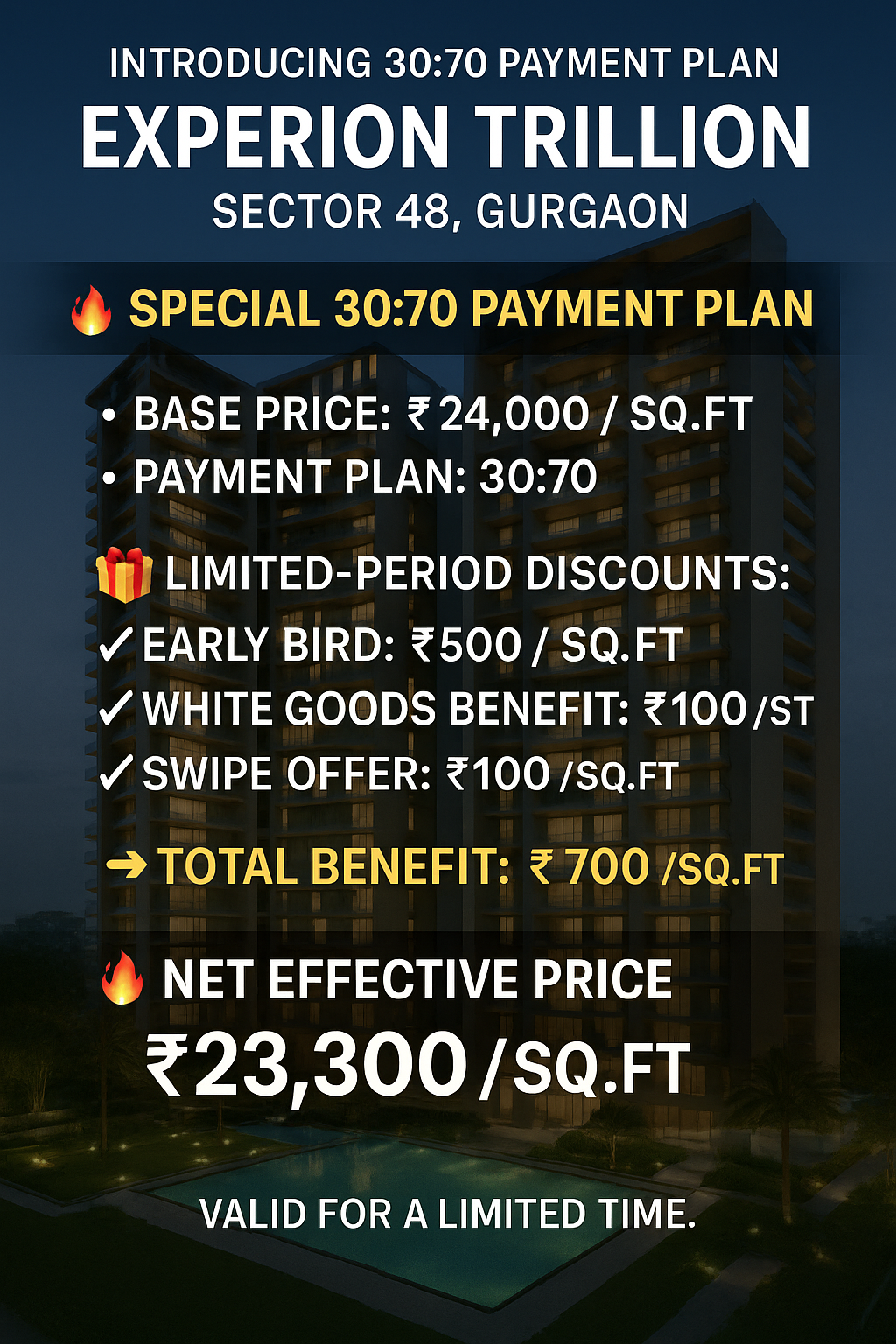 Unbeatable Offer at Experion Trillion, Sector 48, Gurgaon - 30:70 Payment Plan Update