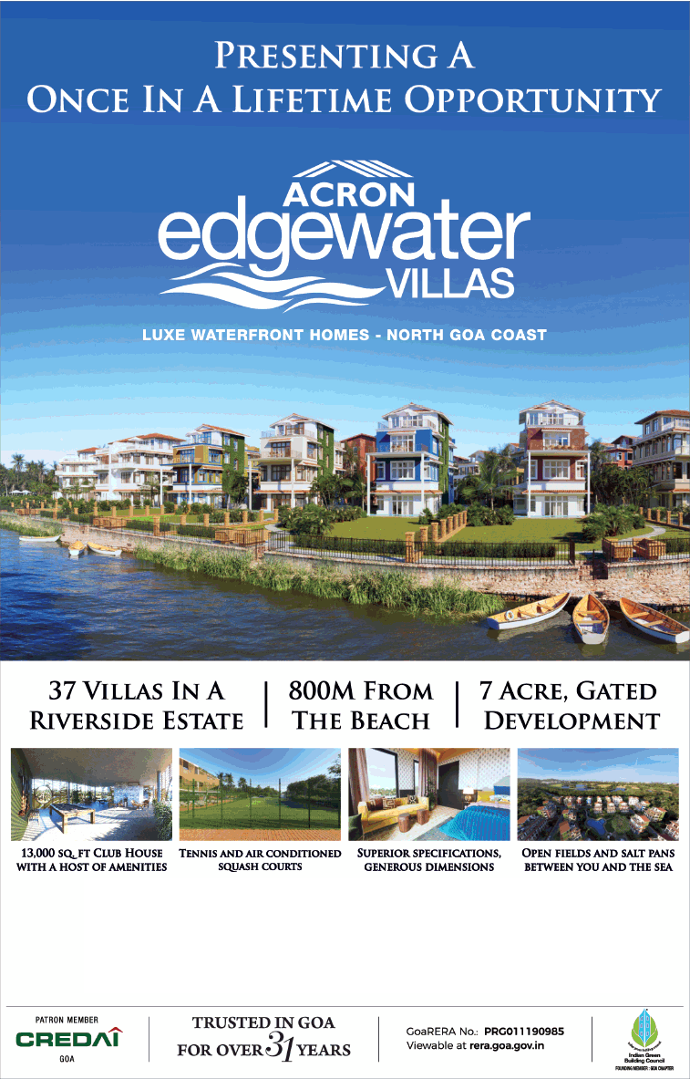Luxury waterfront homes at Acron Edgewater Villas, Goa Update