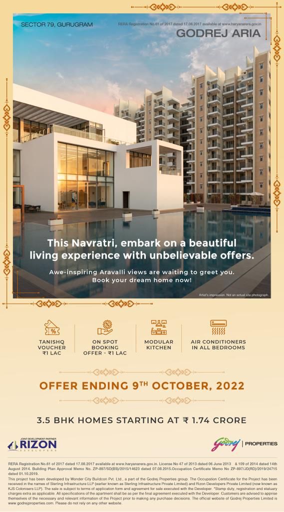 This Navratri, embark on a beautiful living experience with unbelievable offers at Godrej Aria in Gurgaon Update