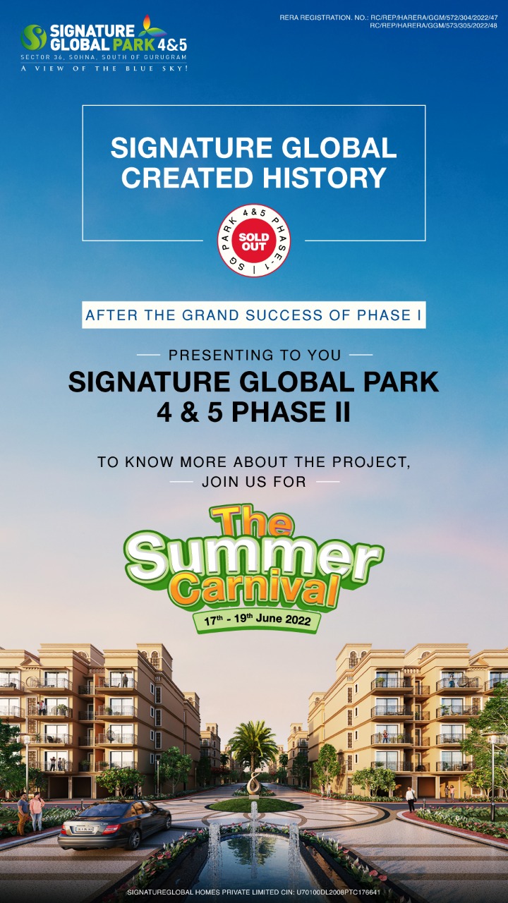 After the grand success of phase 1 and presenting to you Signature Global Park 4 & 5 phase 2 in Sauth of Gurgaon Update