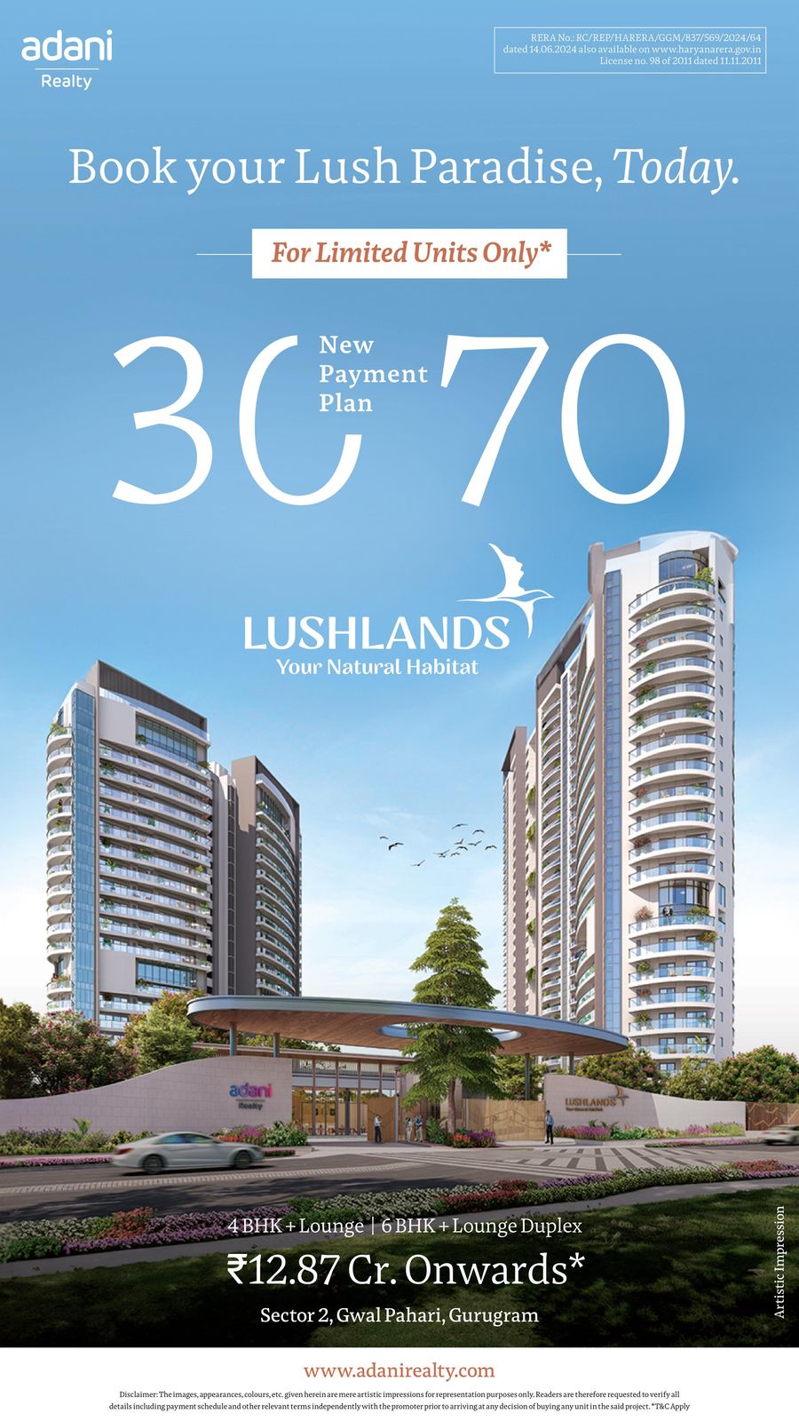 Discover Your Dream Home at Lushlands Sector 2 Gwal Pahari Gurugram by Adani Realty Update
