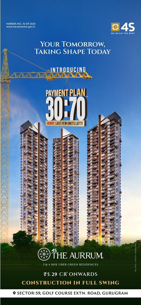 Experience Luxury Living at 4S The Aurrum, Sector-59, Gurugram - Starting at ₹5.29 Cr Update
