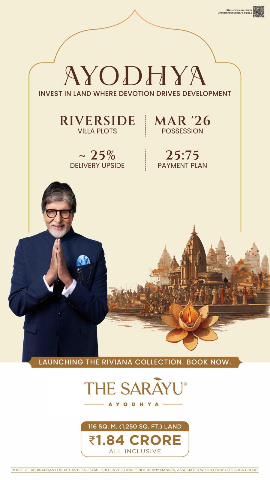 Ayodhya Villa Plots, Launching Riviana Collection, Mar '26 Possession, ₹1.84 Crore All Inclusive Update