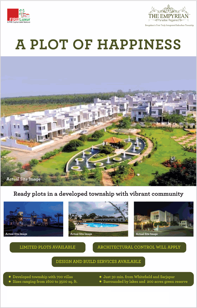 Limited plots available at The Empyrean in Bangalore Update