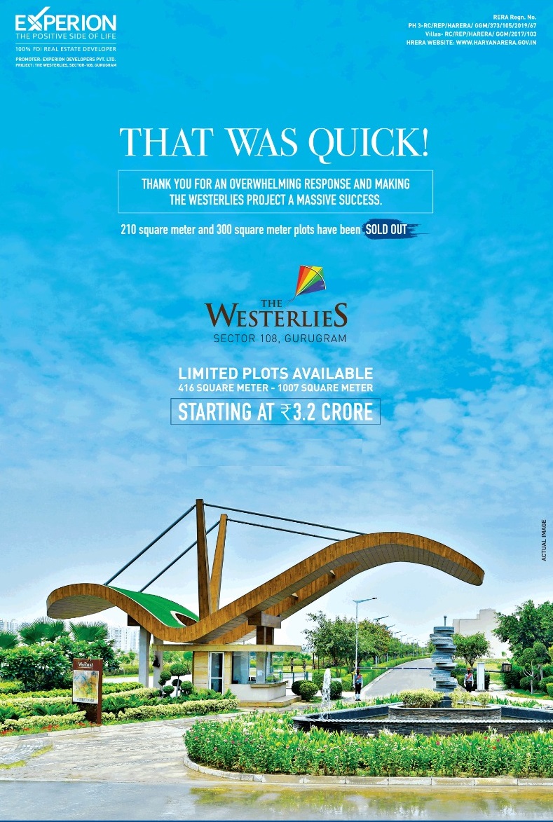 Experion The Westerlies offering Plots Starting at 3.2 cr.* in Sector 108 Gurgaon Update