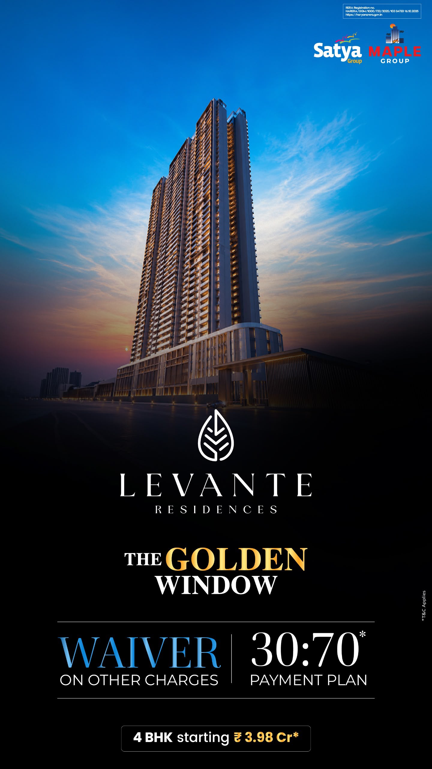 Unlock The Golden Window Offer at Levante Residences || Waiver on Charges & Flexible Payment Plan || Secure Your 4 BHK at ₹3.98 Cr Now