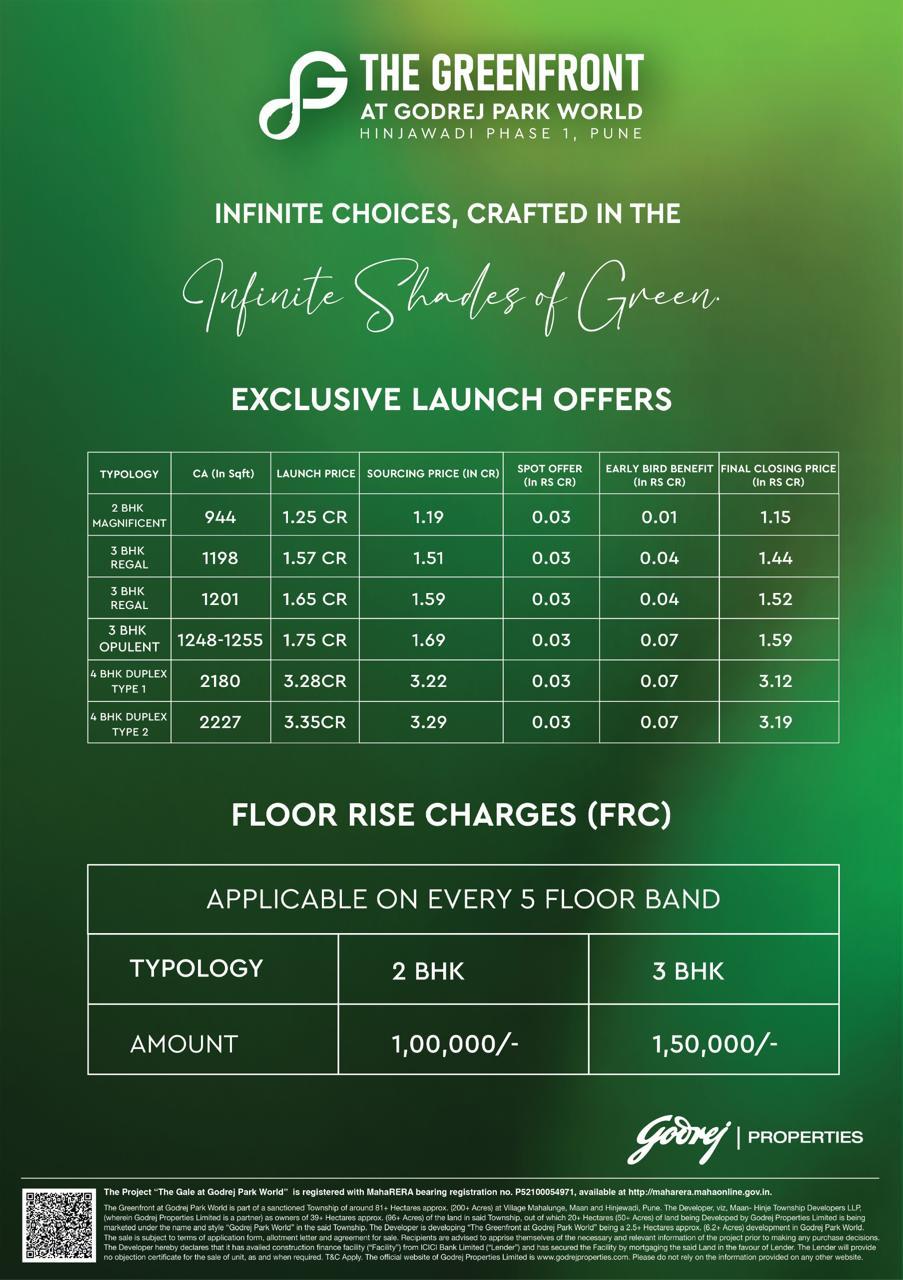 Exclusive Launch Offers at The Greenfront, Godrej Park World, Hinjawadi Phase 1, Pune Update