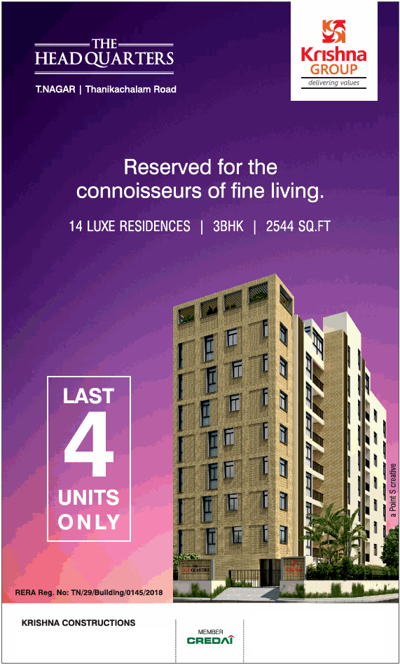 Last 4 units only at Krishna The Headquarters, Chennai Update