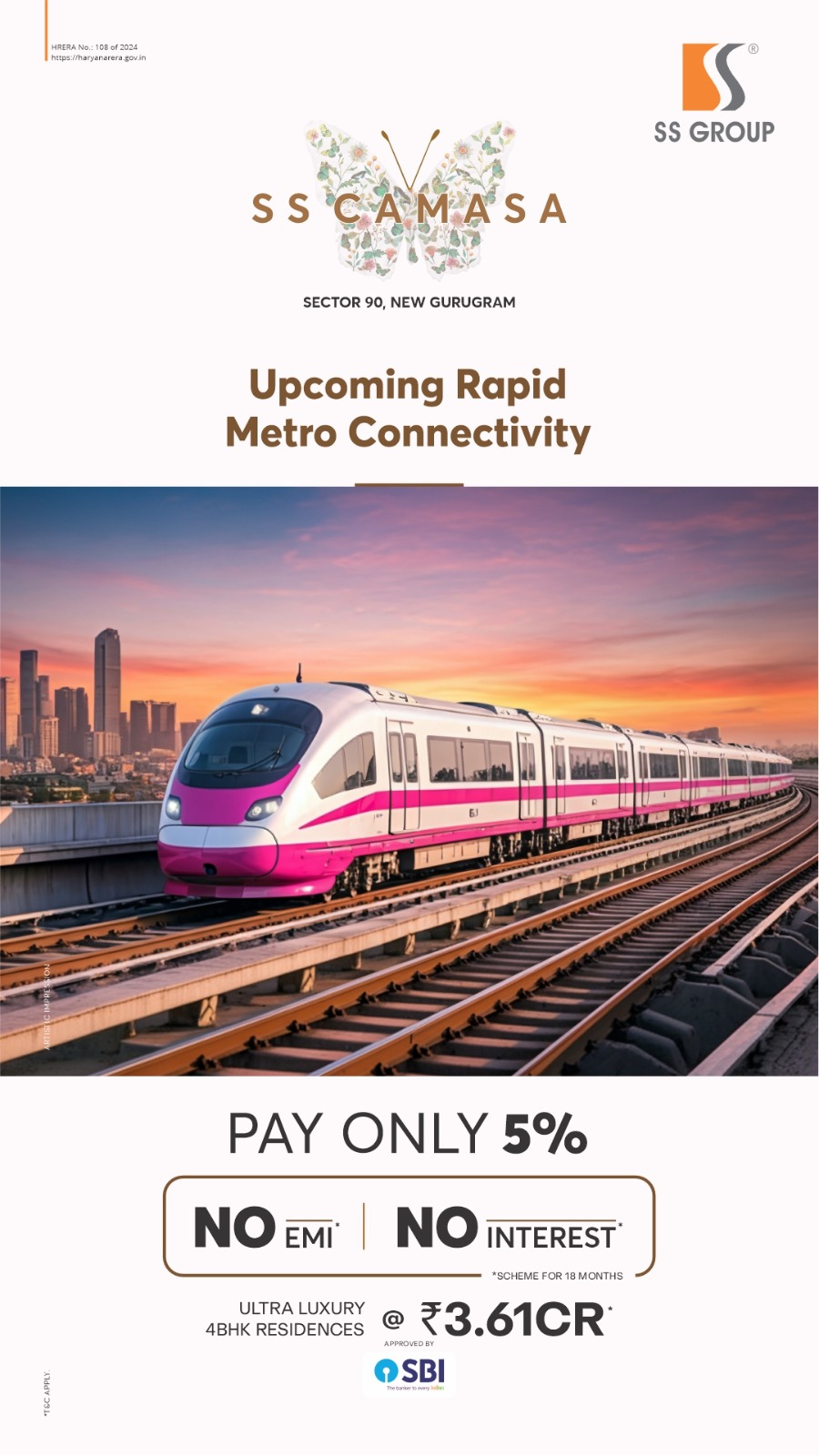 Pay Only 5% for SS Camasa in New Gurugram || Experience Luxury Living at SS Camasa || SS Camasa: Upcoming Metro Connectivity and No EMI Update