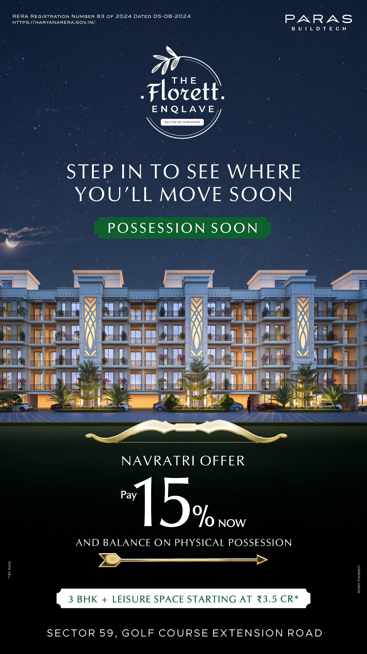 Secure Your Dream Home at The Florett Enclave || Exclusive Navratri Offer – Only 15% Now || Possession Soon at Sector 59, Gurgaon Update