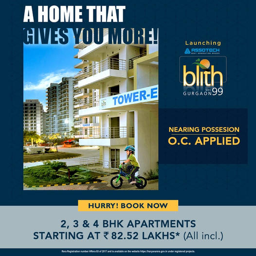 Book luxurious 2, 3 and 4 BHK homes at Assotech Blith in Gurgaon Update