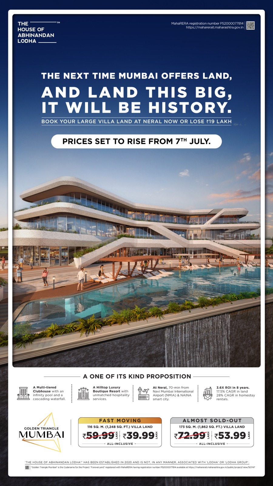 Large Villa Land in Neral by The House of Abhinandan Lodha, Prices Rise July 7th Update