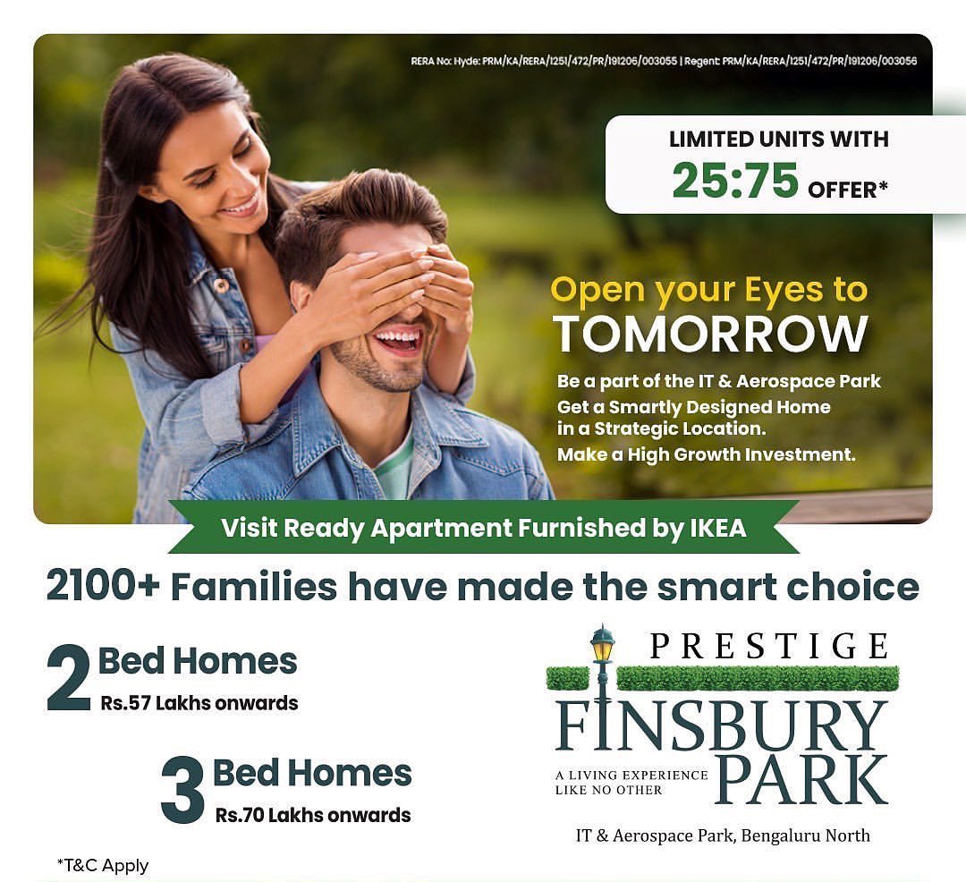 Limited units with 25:75 payment plan offer at Prestige FInsbury Park, Bangalore Update