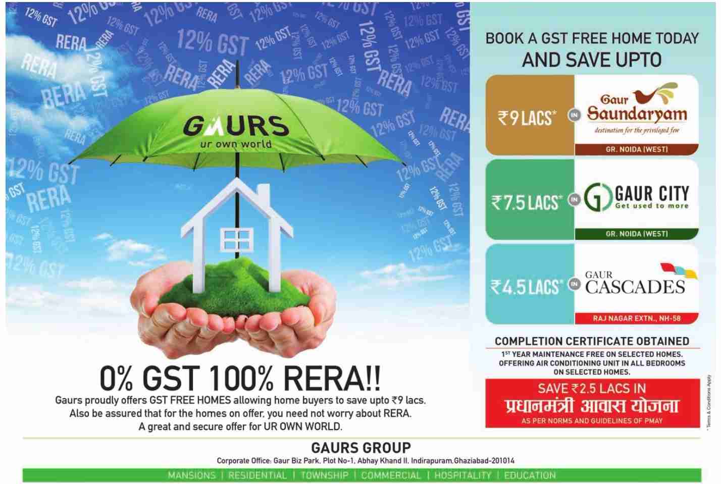 Book a GST free home today at Gaur and save upto 9 lacs Update