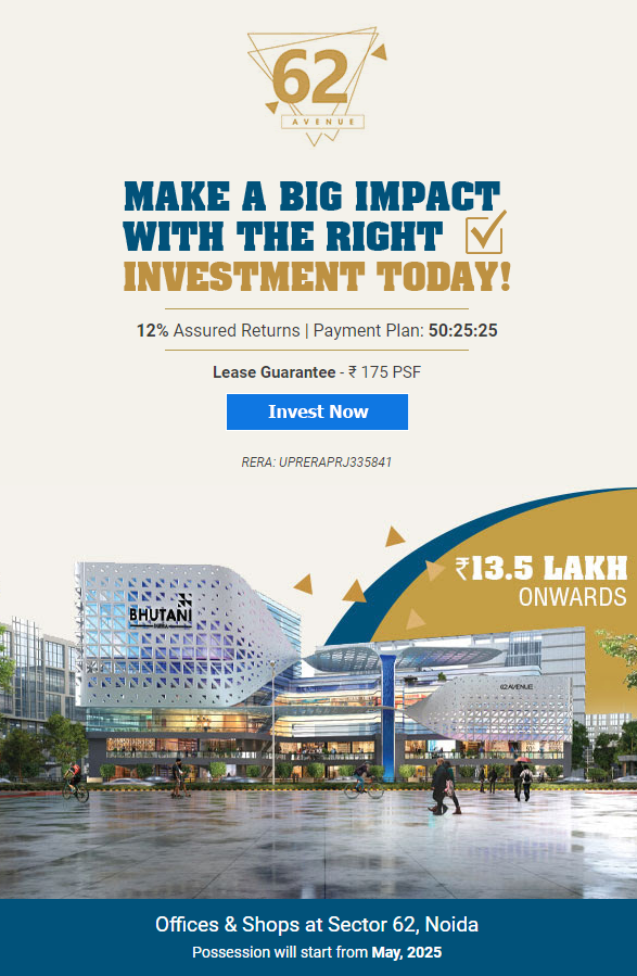 Presenting 12% assured returns and 50:25:25 payment plan at Bhutani 62 Avenue, Noida Update