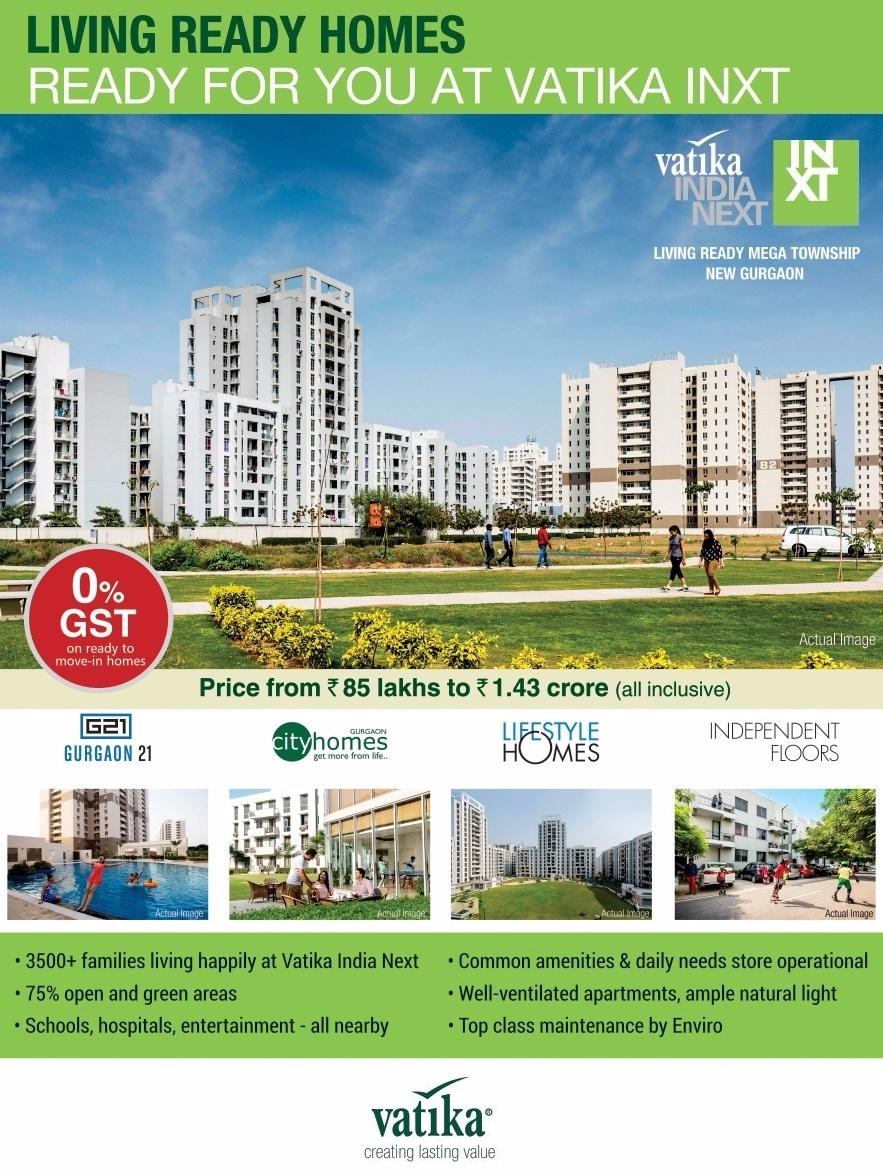 Living ready homes ready for you at Vatika INXT Floors Update