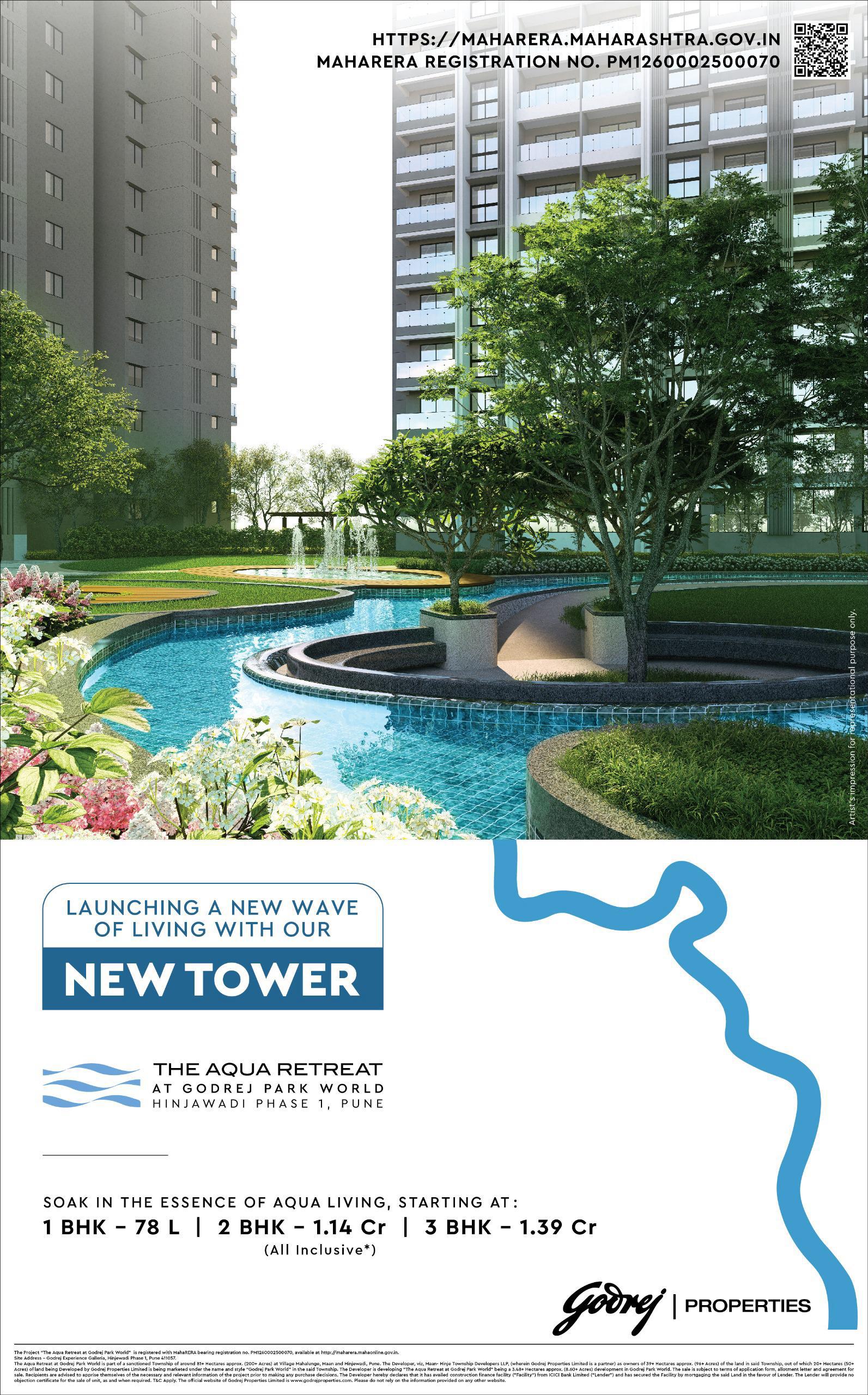 Discover Aqua Retreat at Godrej Park World, Pune - 1 BHK starting at 78 L, 2 BHK at 1.14 Cr Update