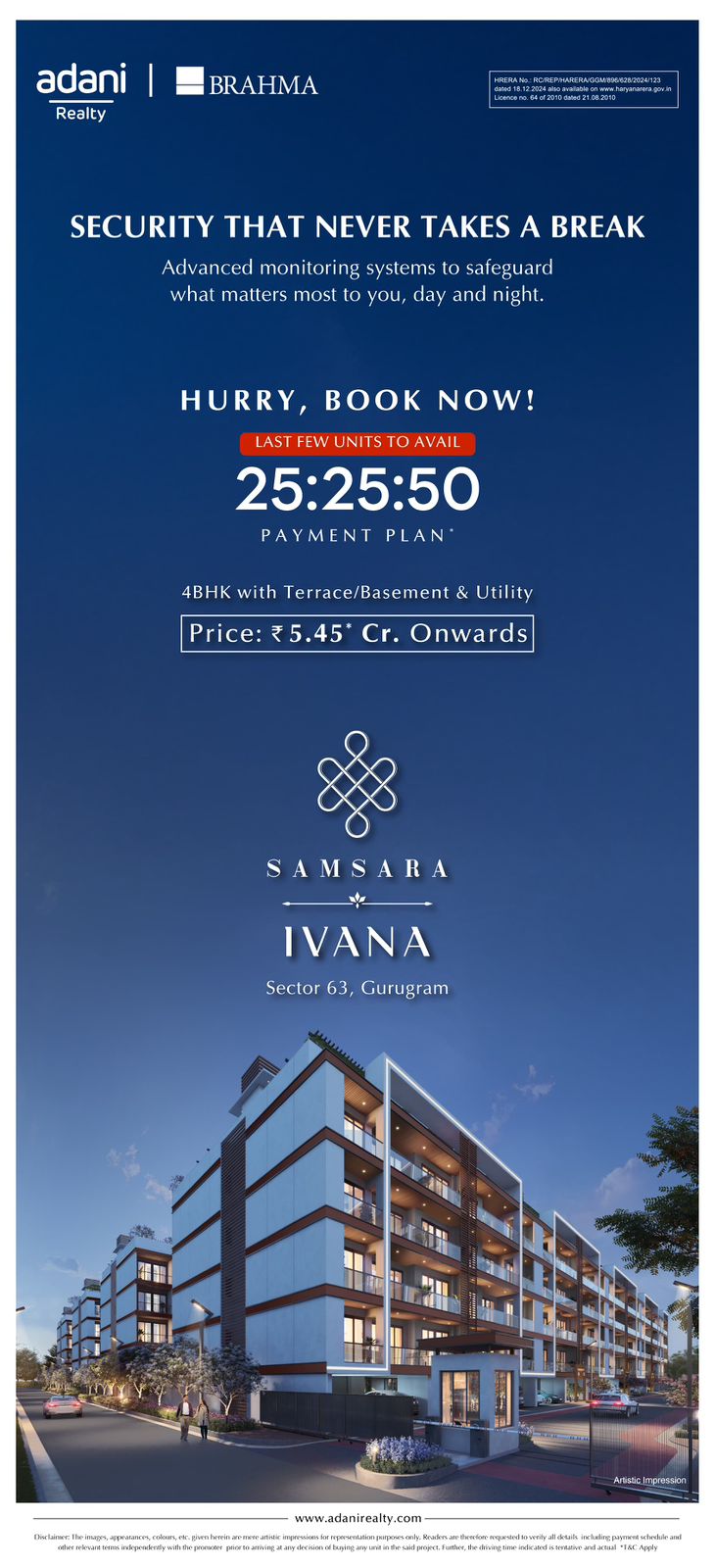 Explore Samsara Ivana by Adani Realty & Brahma, 4BHK in Sector 63, Gurugram - Starting at ₹5.45 Cr Update