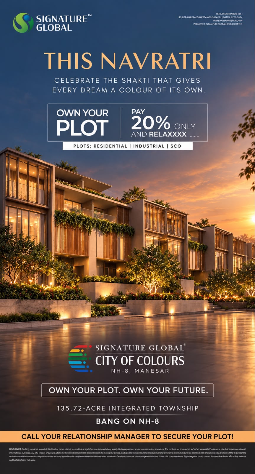 Own Your Plot This Navratri with Signature Global || Pay 20% and Relax at City of Colours || Explore Residential, Industrial, SCO Plots in Manesar