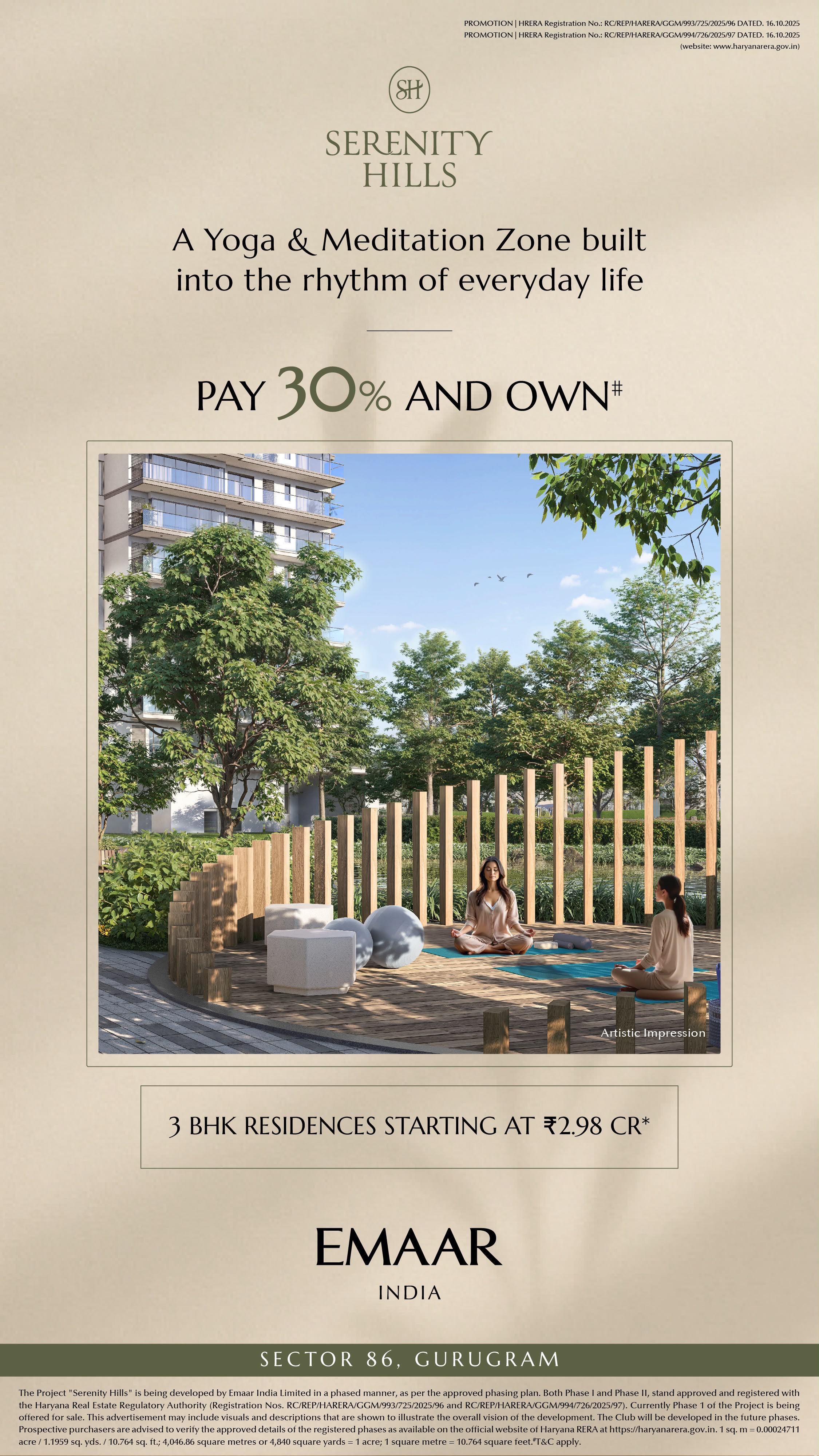 Secure Your Home at Serenity Hills with Just 30% Payment || Discover Luxurious Living at Emaar's Serenity Hills || Own a 3 BHK Home in Sector 86 Gurugram Today Update