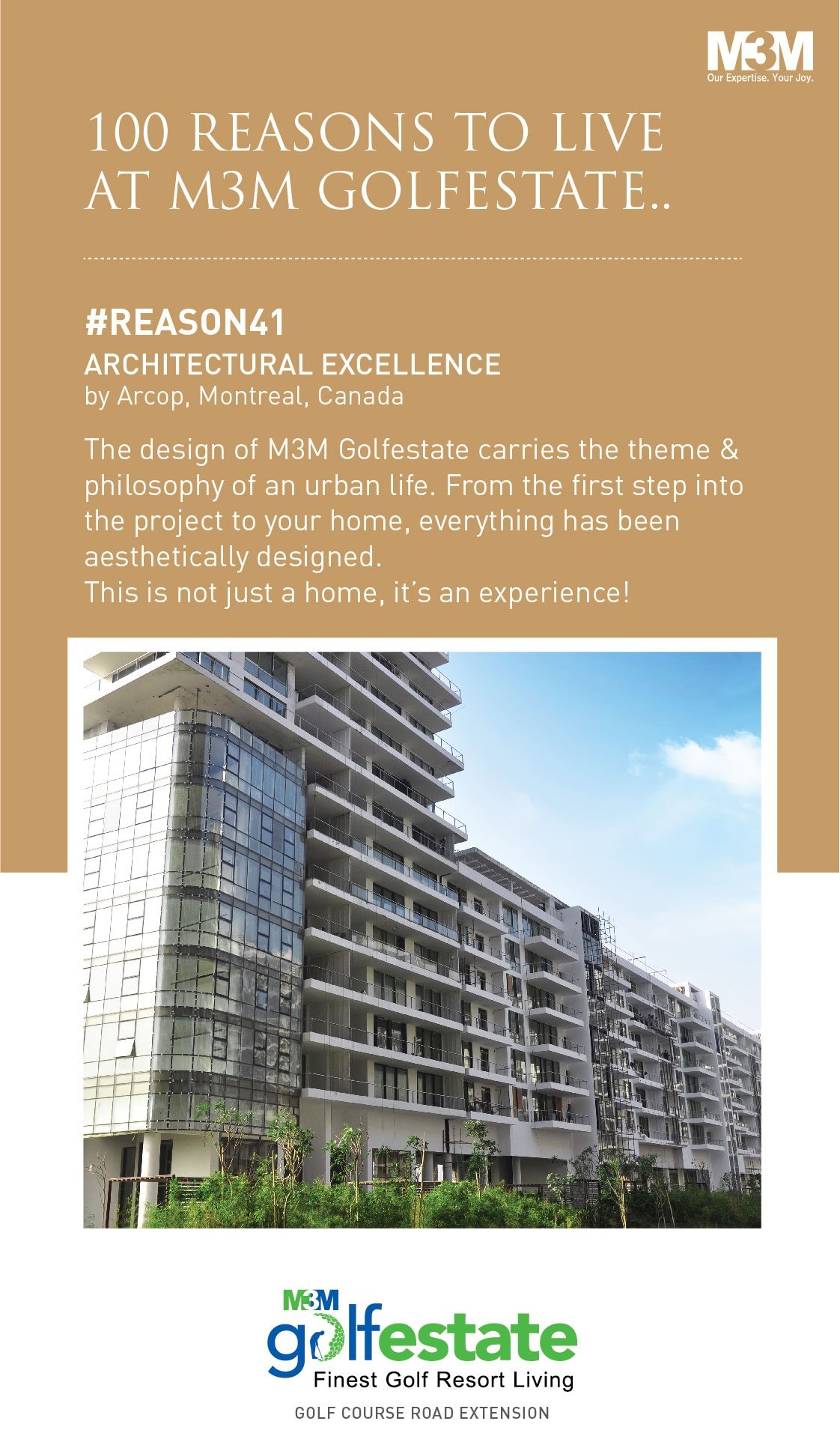 The design of M3M Golf Estate carries the theme and philosophy of an urban life. Update
