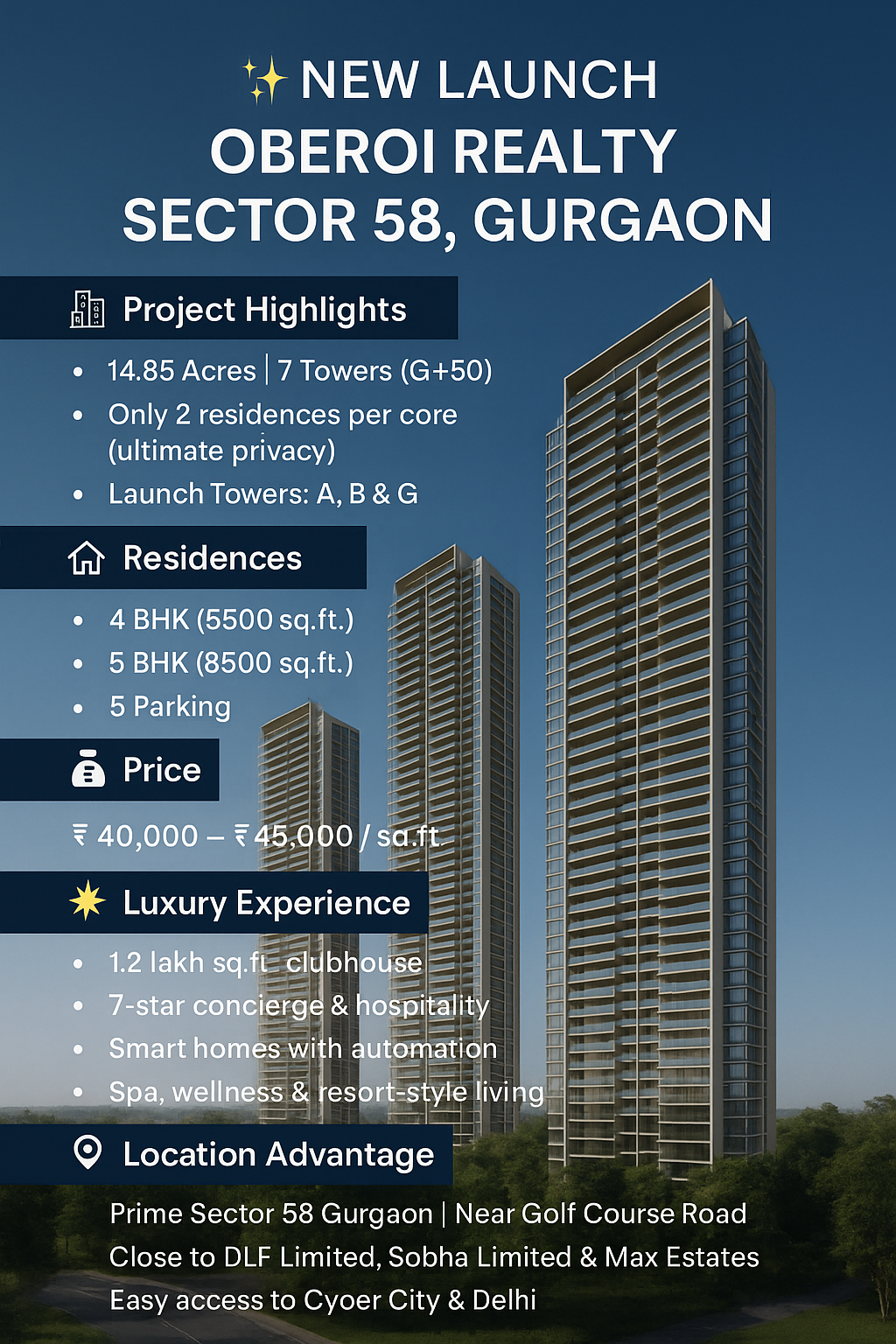 Explore Oberoi Realty's New Launch in Gurgaon || Discover Luxury Living in Sector 58 || Secure Your Residence at Oberoi Realty Update