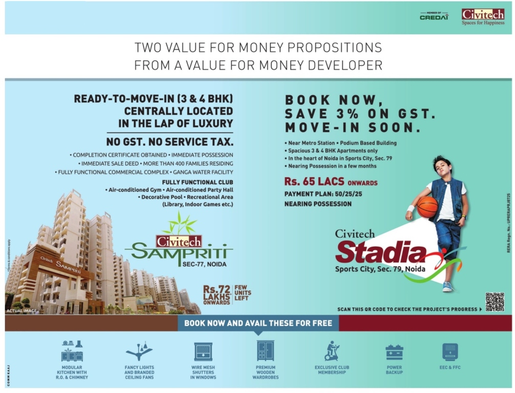 Two Value for Money Propositions from a value for Money Developers at Civitech Stadia and Civitech Sampriti in Noida Update