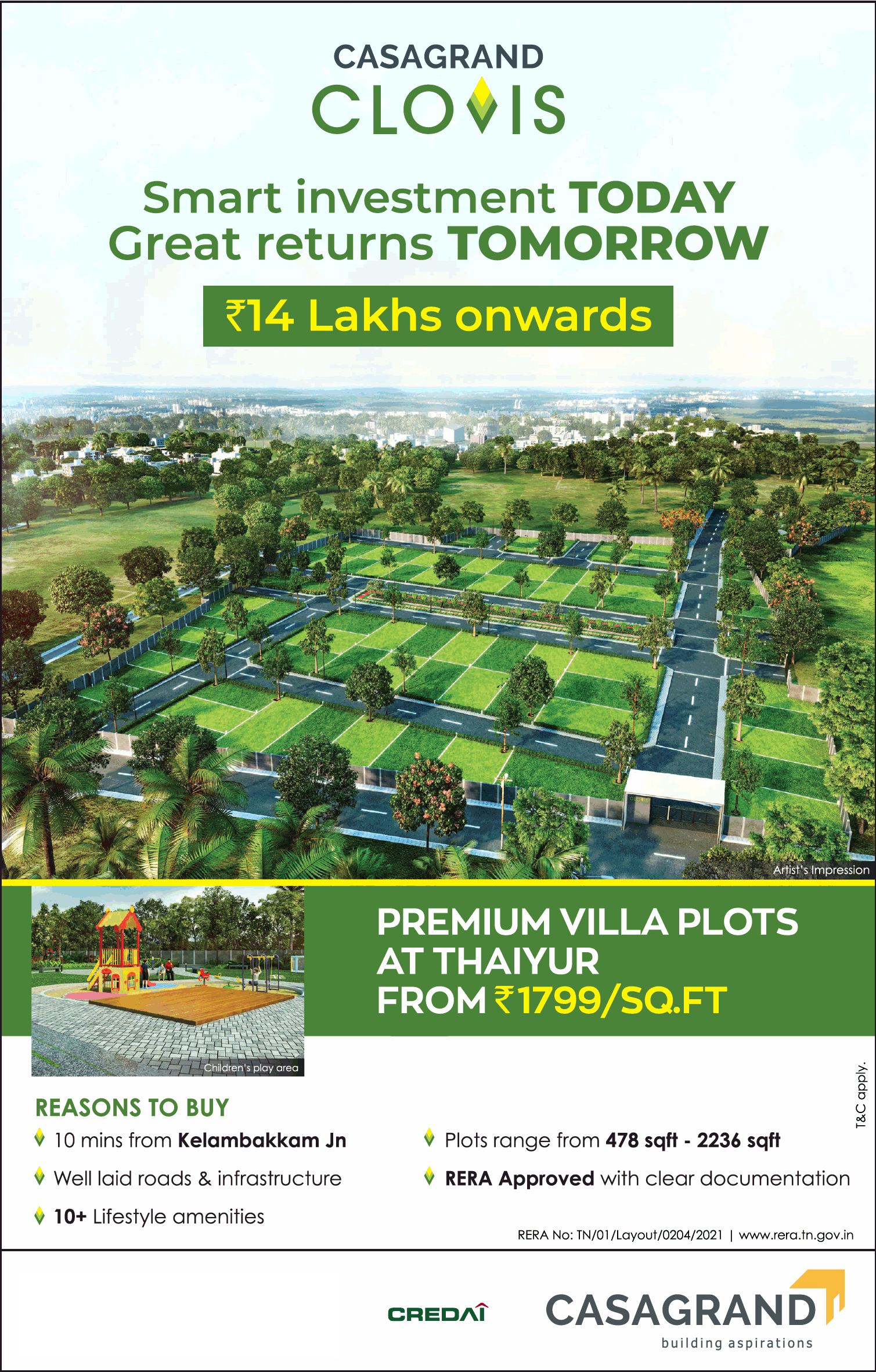 Premium villa plots from Rs 1799 per sqft at Casagrand Clovis in Chennai Update