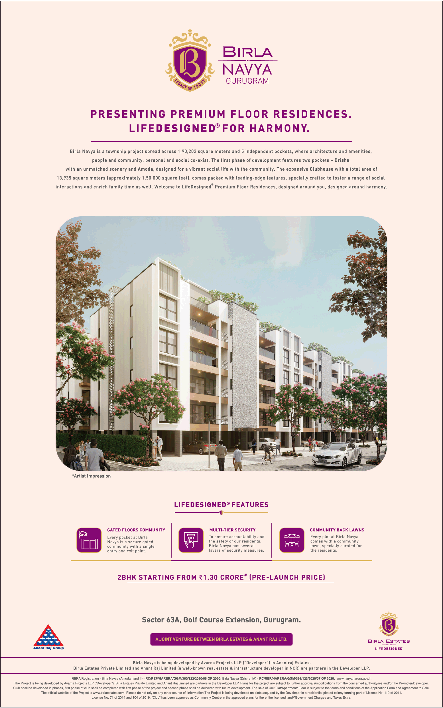 2 BHK apartment starting from Rs 1.30 Cr at Birla Navya in Gurgaon Update