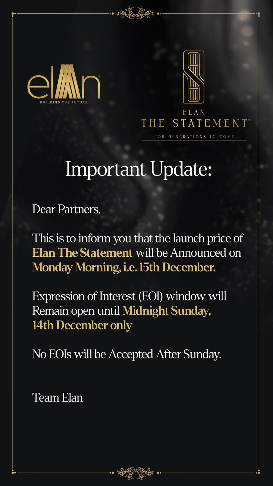 Discover Elan The Statement: Launch Price Announced Dec 15, Limited Time Offer! Update