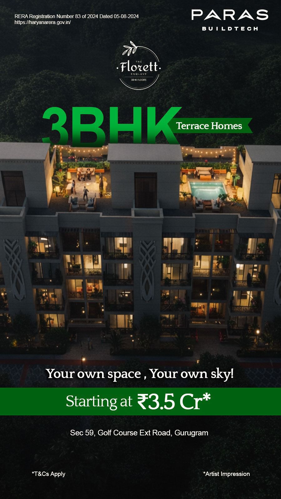 Discover 3BHK Terrace Homes at Florett Enclave by Paras Buildtech, Starting ₹3.5 Cr, Sec 59 Gurugram Update