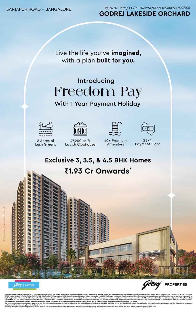 Discover Godrej Lakeside Orchard, Sarjapur Road - 3 to 4.5 BHK From ₹1.93 Cr Onwards! Update