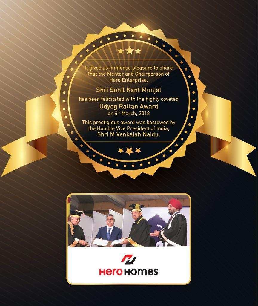 Shri Sunil Kant Munjal of Hero Enterprise awarded Udyog Rattan Award 2018 Update