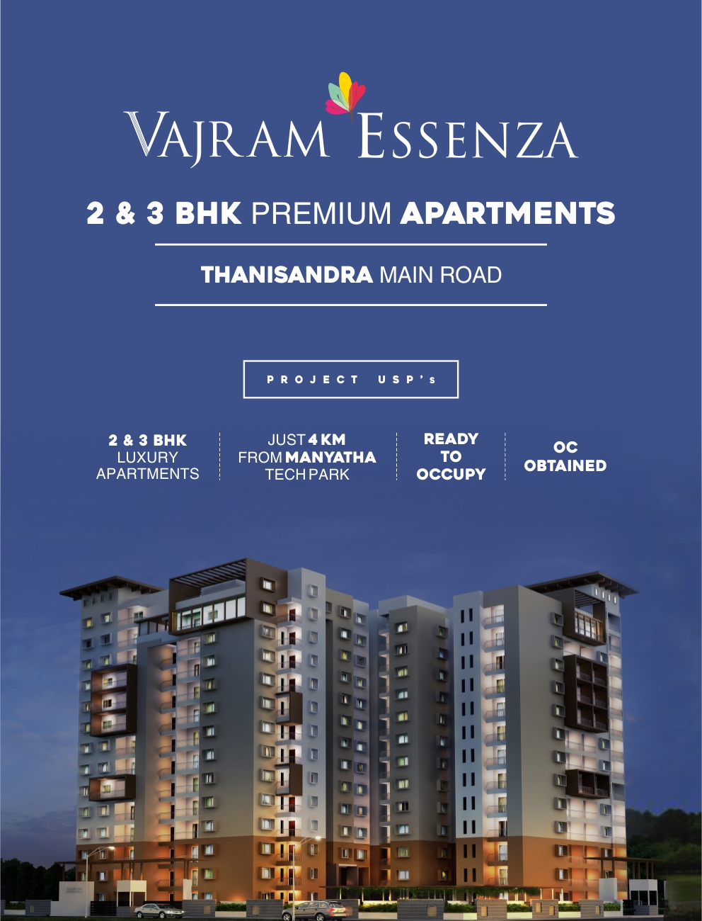 Vajram Essenza 2 & 3 BHK premium apartments at Thanisandra Main Road, Bangalore Update