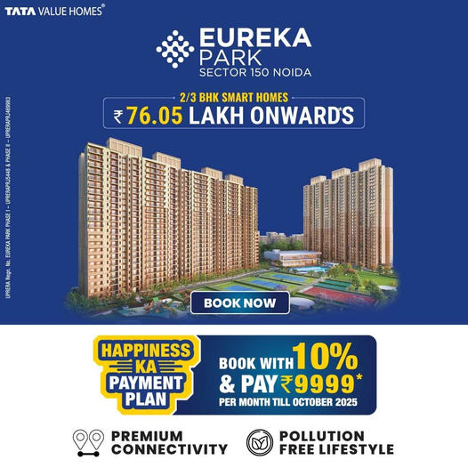 Book with 10% and pay Rs 9999 per month till October 2025 at Tata Eureka Park, Noida Update