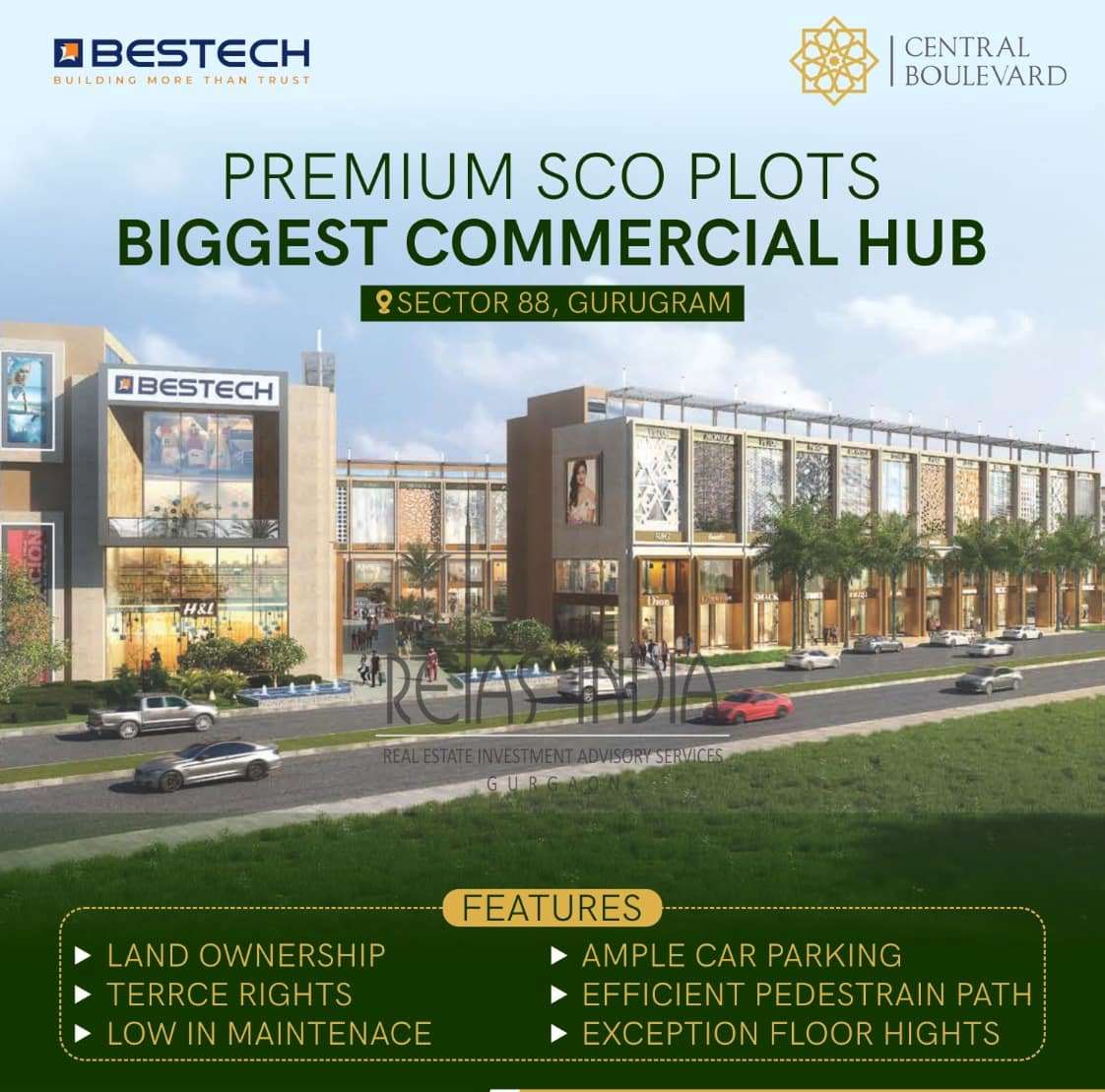 Premium SCO plots biggest commercial hub at Bestech Central Square in Gurgaon Update