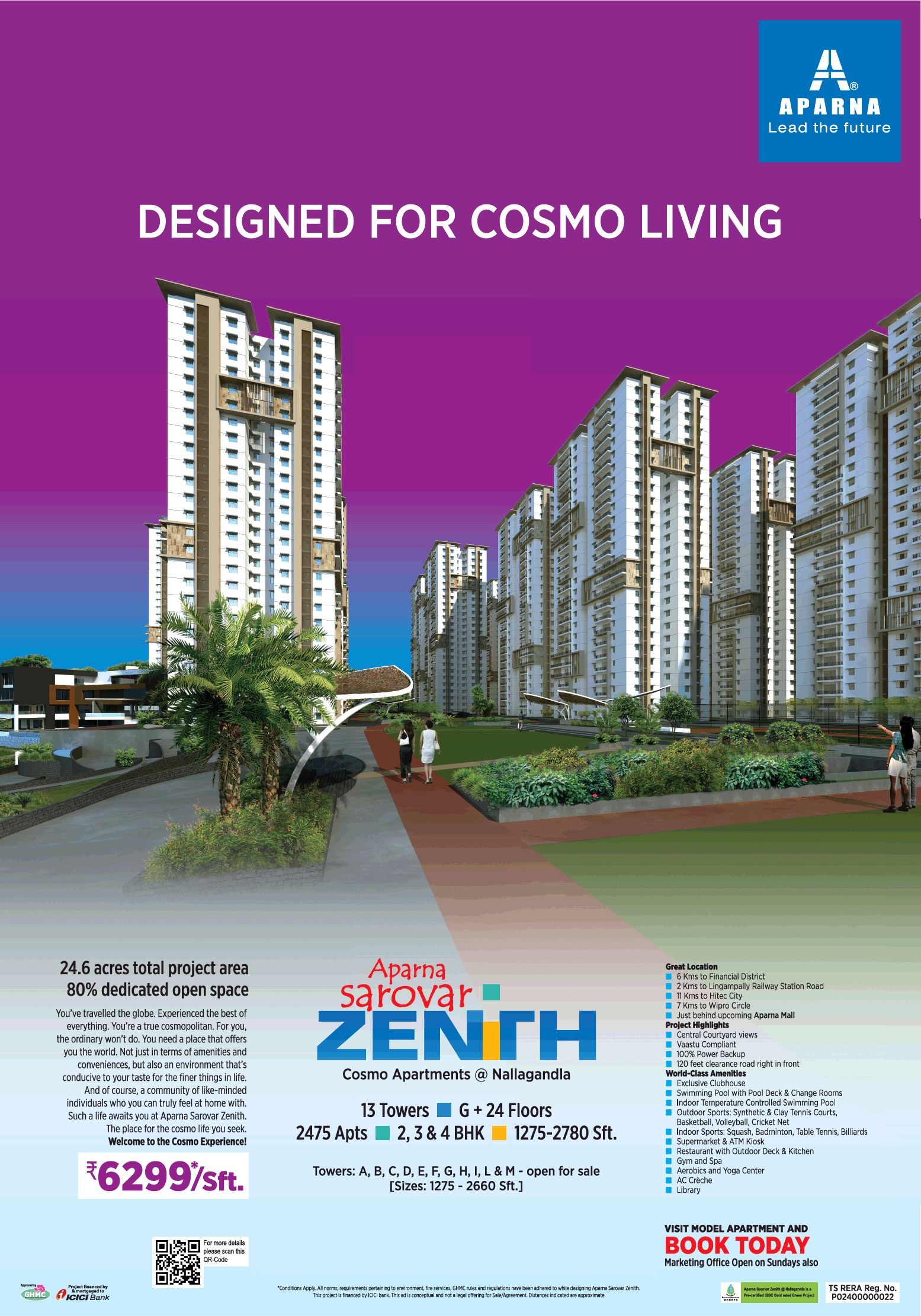Designed for cosmo living at Aparna Sarovar Zenith in Hyderabad Update