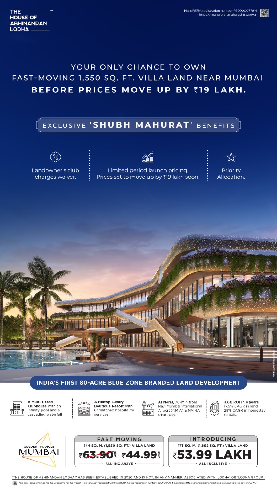 Own 1,550 sq. ft. Villa Land near Mumbai from ₹44.99 Lakh, House of Abhinandan Lodha Update