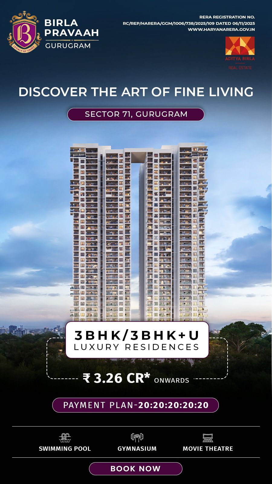 Experience Luxurious Living at Birla Pravaah Gurugram, Sector 71, 3 BHK Residences at ₹3.26 Cr Update