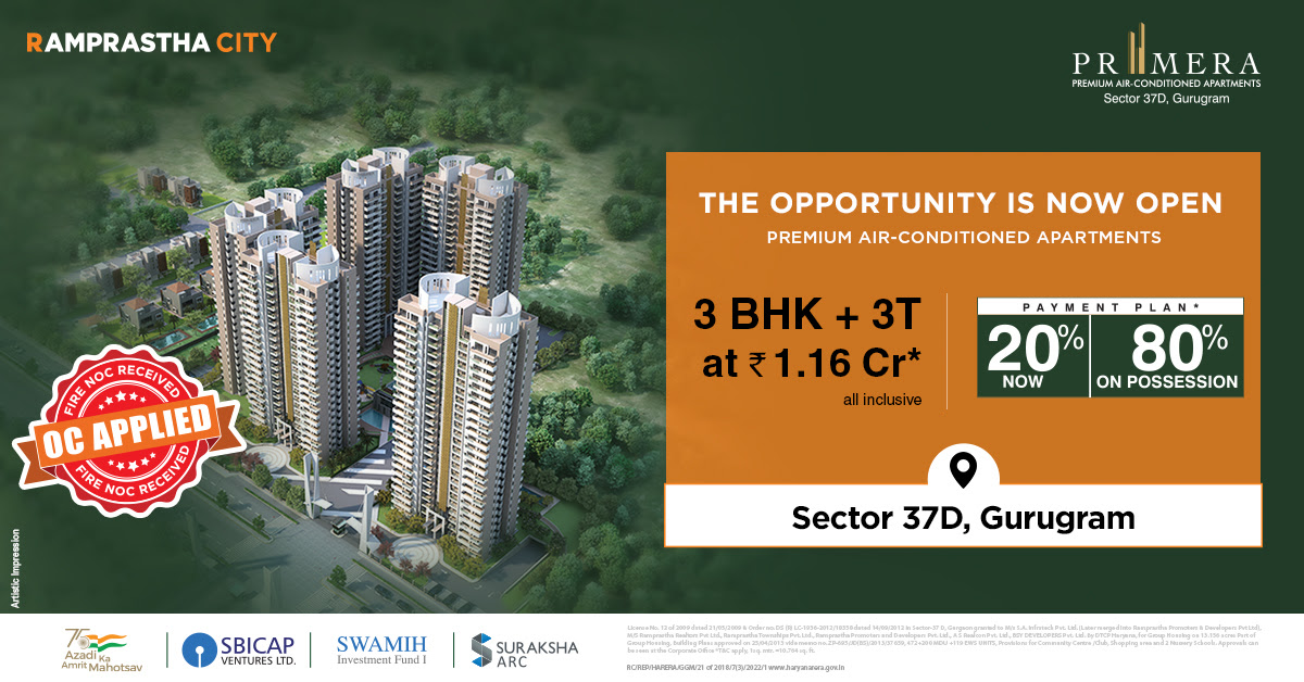 Avail 20:80 payment plan at Ramprastha Primera, in Sector 37D, Gurgaon Update