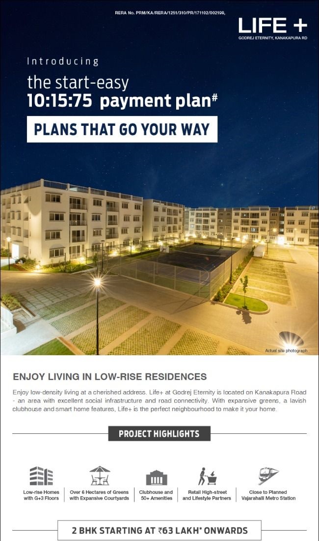 Introducing the start-easy 10:15:75 payment plan at Godrej Life Plus in Bangalore Update