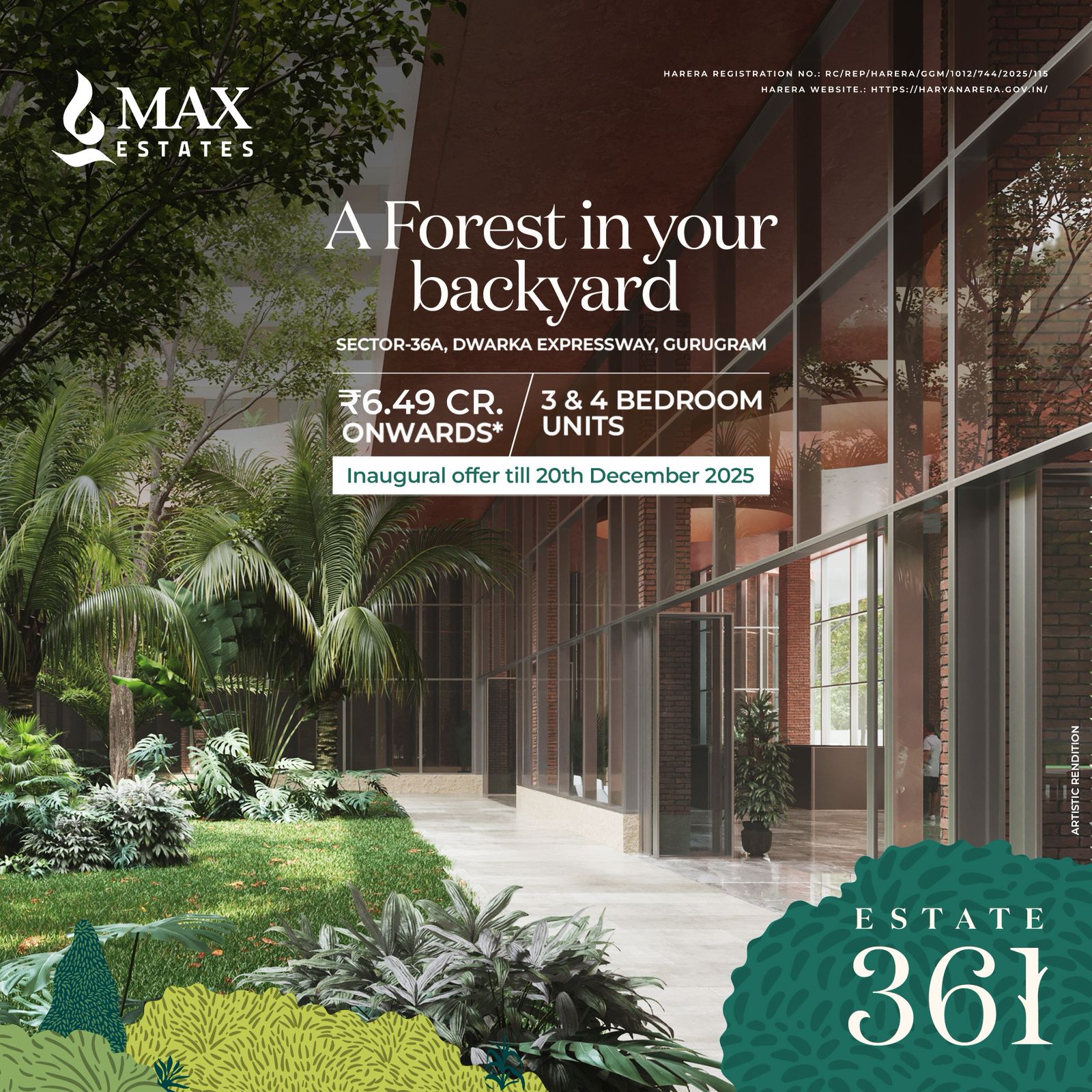 Max Estates, Estate 361, Sector 36A, Gurugram: Luxury Living at ₹6.49 Cr Onwards Update