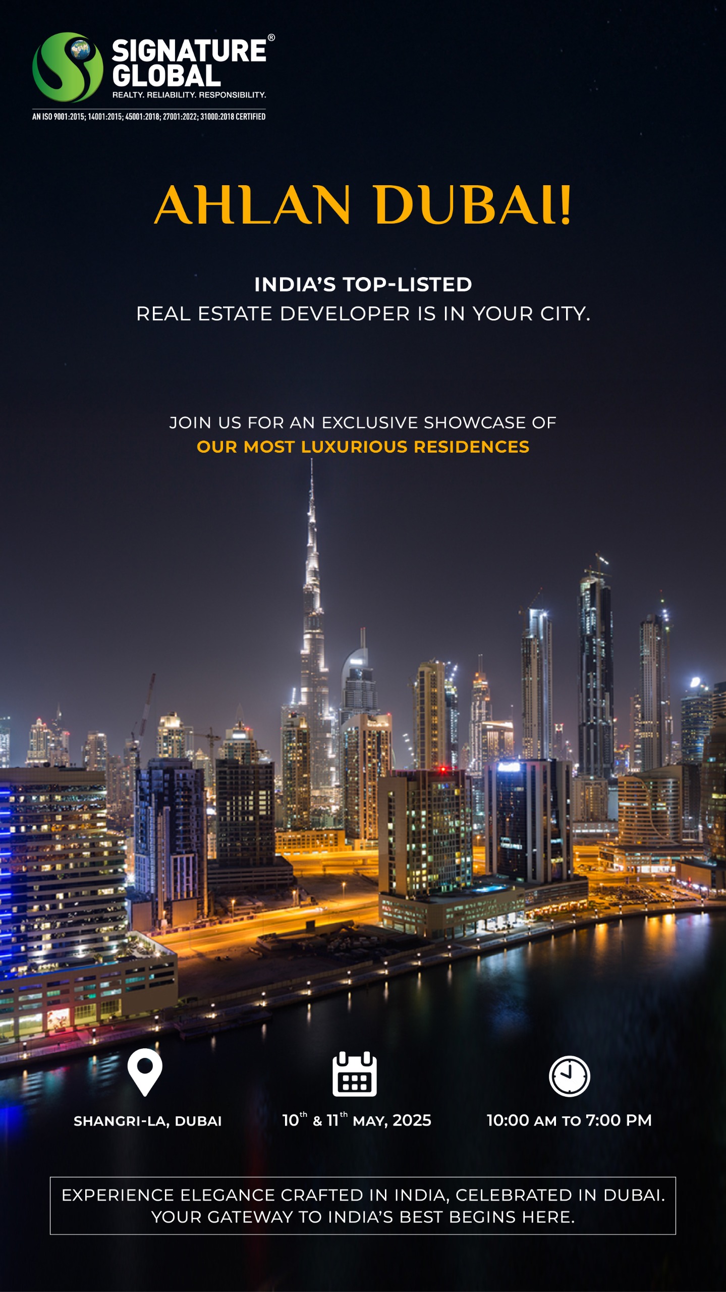 Discover Signature Global's Luxurious Residences in Dubai, Event on 10th & 11th May 2025 at Shangri-La Update
