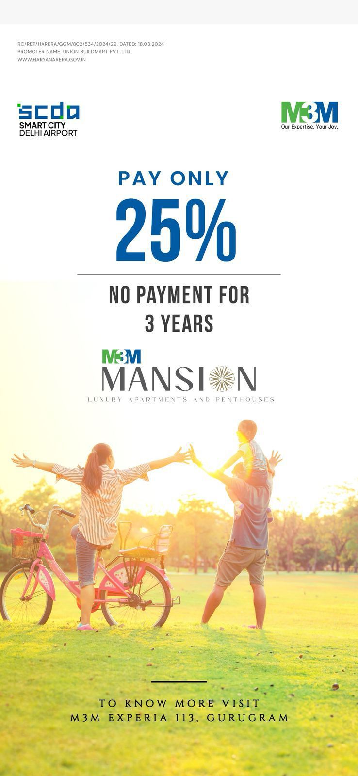 Own Your Dream Home at M3M Mansion, Pay Only 25% Now, No Payment For 3 Years, Gurugram Update
