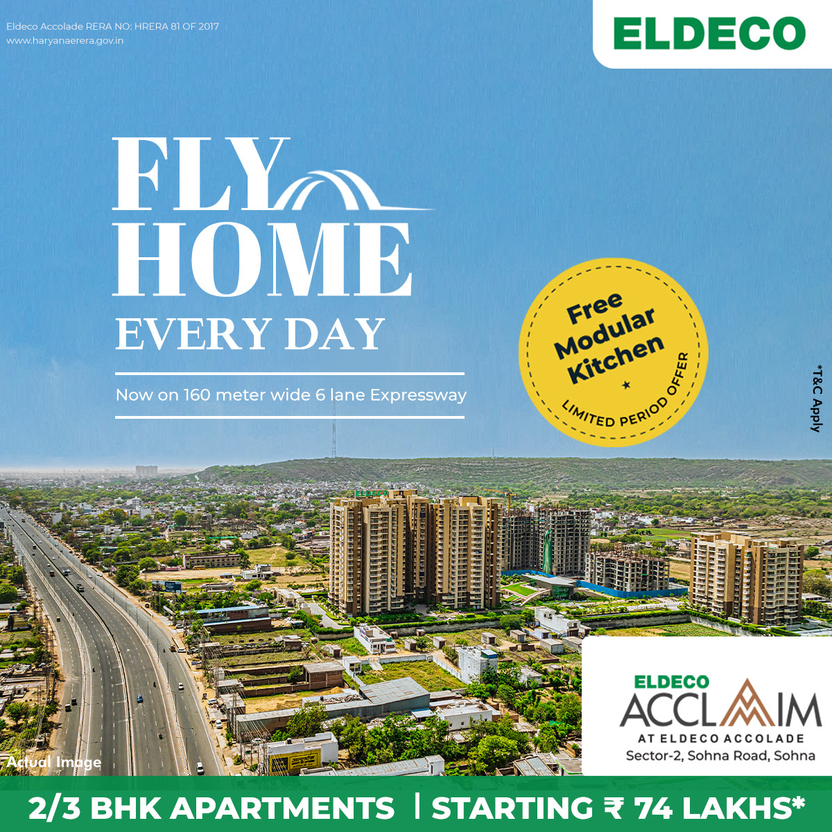Book 2 and 3 BHK apartments price starting Rs 74 Lac at Eldeco Acclaim in Sohna, Gurgaon Update