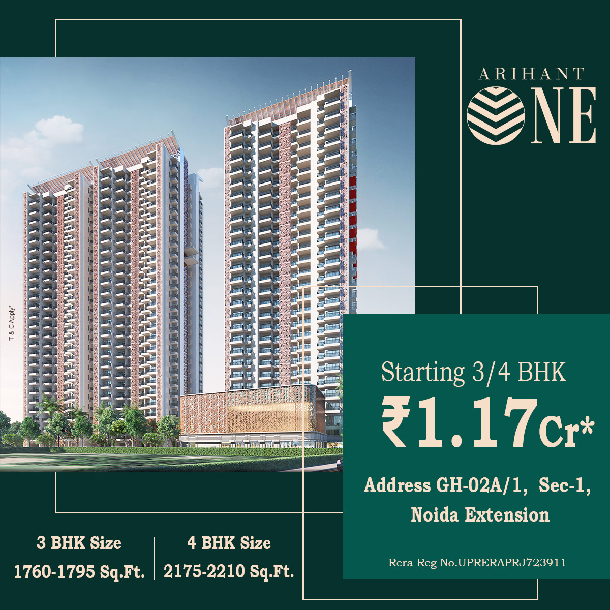 Book 3/4 BHK Flats Rs 1.17 Cr onwards at Arihant One, Greater Noida Update