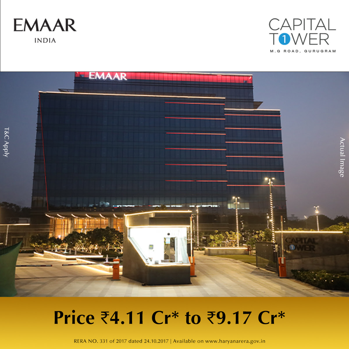 Highly flexible and customisable commercial spaces from 1175.21 to 2619.36 Sq.Ft. at Emaar Capital Towers, Gurgaon Update