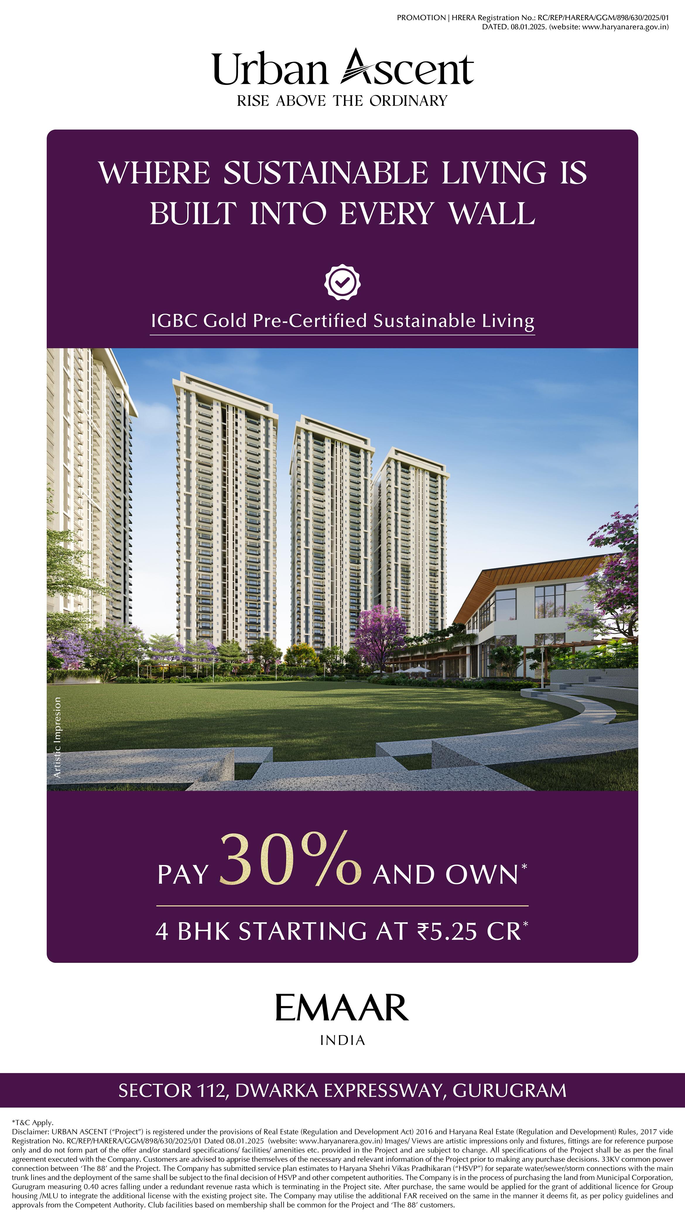 Own a 4 BHK at ₹5.25 Cr with Just 30% Down || Sustainable Living at Urban Ascent by Emaar || Experience Luxury Living on Dwarka Expressway Update