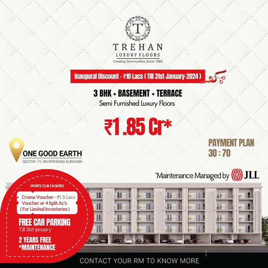 Trehan Luxury Floors Unveils One Good Earth: Exclusive 3 BHK Residences in Sector-71, Gurugram Update